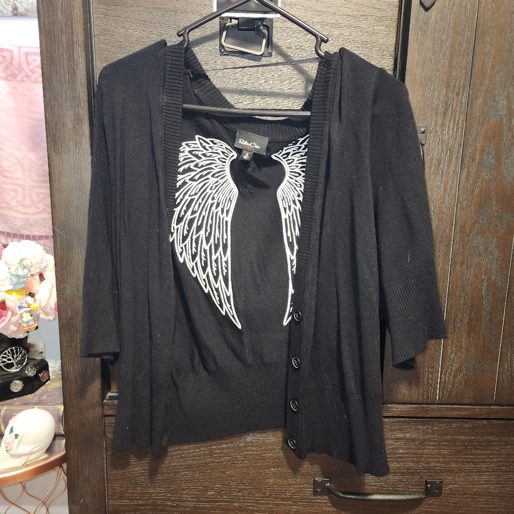 Black Cardigan with Wing Design